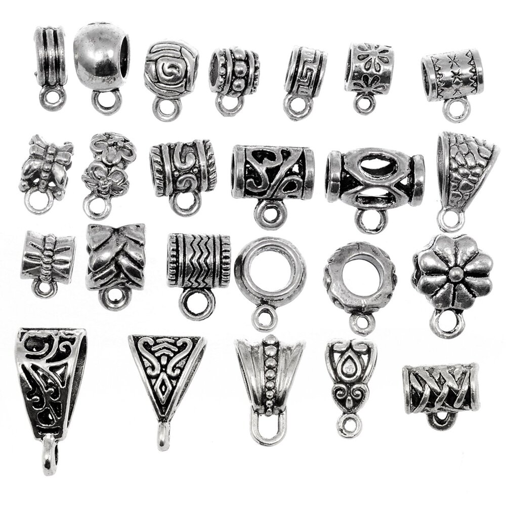3559 72Pcs Mix Tibetan Silver Color Connectors Bails Beads fit European